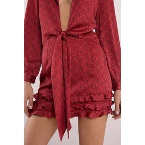 Tobi Skirts - Red Printed Satin Ruffle Mini Skirt Tobi Skirts - Red Printed Satin Ruffle Mini Skirt